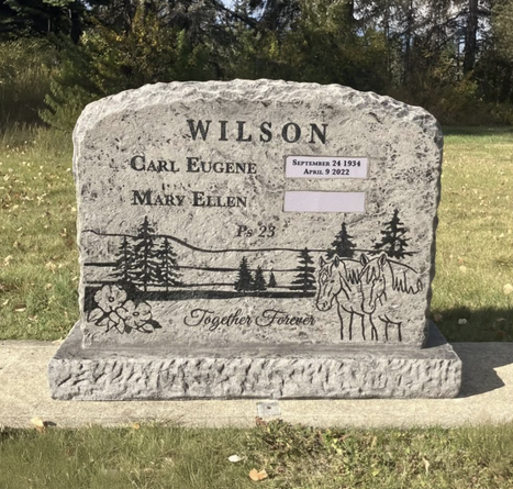 Custom Engraved Boulder Companion Headstone with Horses – Wilson Family