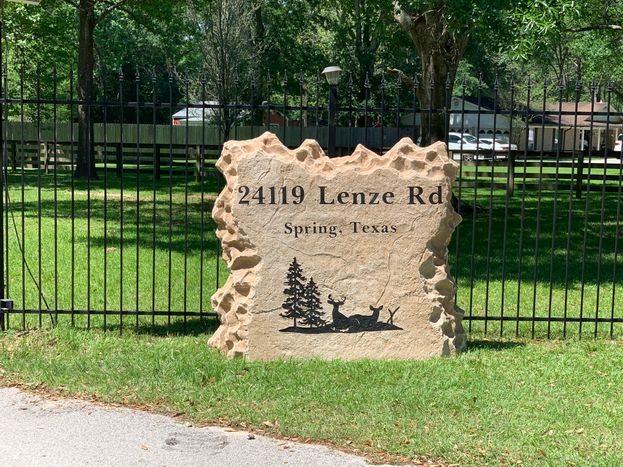 Engraved Address Boulder Sign with Deer and Pine Tree Design