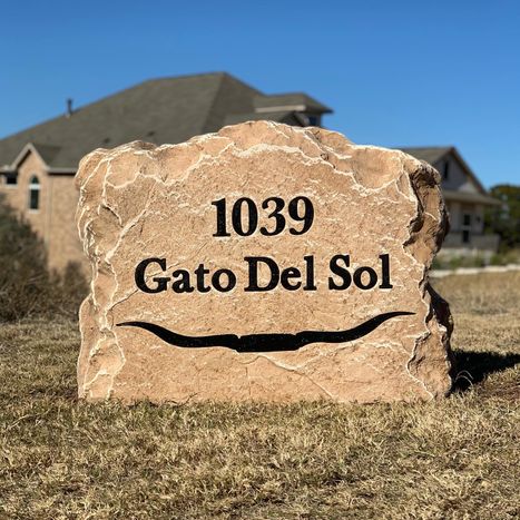 Engraved Address Rock Sign with Longhorn Silhouette