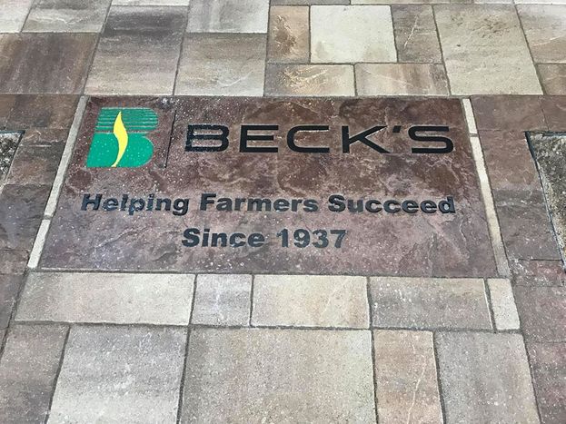 engraved stone inlay logo sign for Beck’s Helping Farmers Succeed since 1937