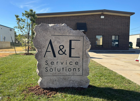 Custom crafted commercial A&E Service Solutions monument sign