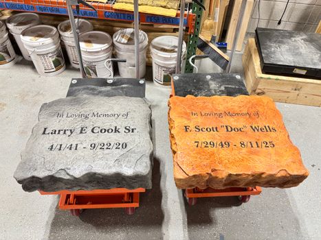 Handcrafted custom headstones with personalized engraved memorial designs, created by Angelopulos StoneCraft located in Harrisonburg VA