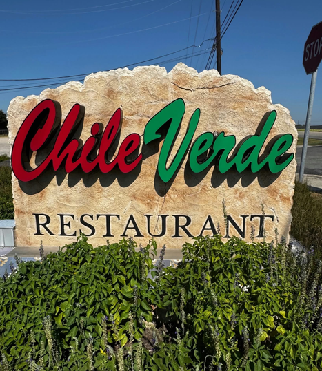 Chile Verde Restaurant commercial engraved boulder sign