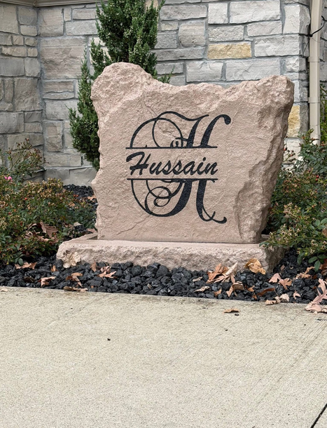 Personalized Hussain Initial H Engraved Decorative Garden Boulder Address Sign