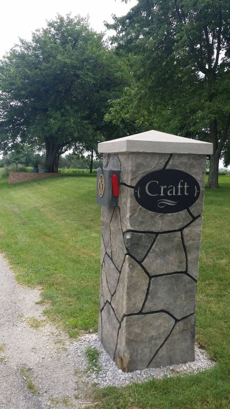 Hand-made custom stone mailbox column with address plaque