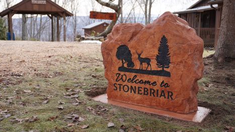Engraved Stone Welcome Sign for Airbnb Stonebriar Decorative Landscape Boulder in Virginia
