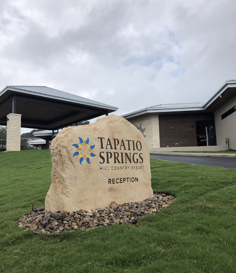 Custom engraved and etched stone commercial entrance sign for Tapatio Springs resort reception