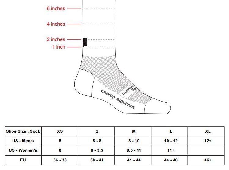 Sizing Chart for Technical Socks - DTH Endurance