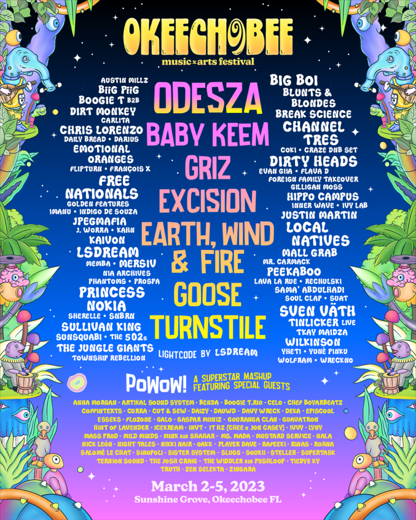 ODESZA, BABY KEEM, GRIZ, EXCISION, EARTH WIND AND FIRE, GOOSE, TURNSTILE, AND MANY MORE! omf_23_mk_lu_full_1080x1350_r03-819x1024.png