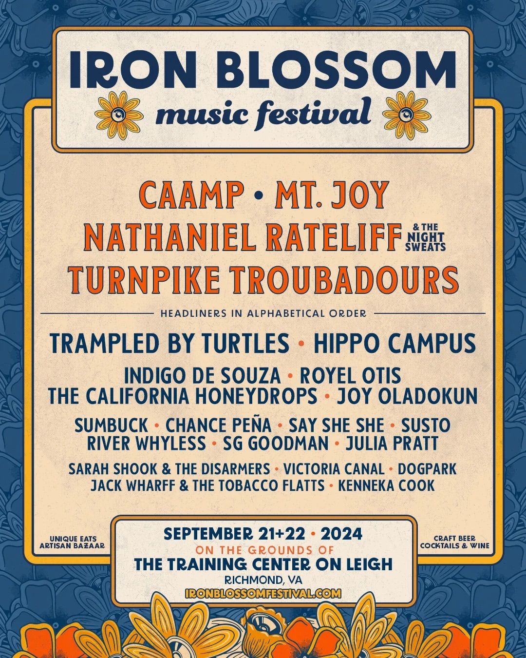 Iron Blossom Festival 2024 Lineup: Caamp, Mt. Joy, Nathaniel Rateliff & The Night Sweats, Turnpike Troubadours, Trampled By Turtles, Hippo Campus, Indigo De Souza, Royal Otis, The California Honeydrops, Joy Oladokun, Sumbuck, Chance Peńa, and more