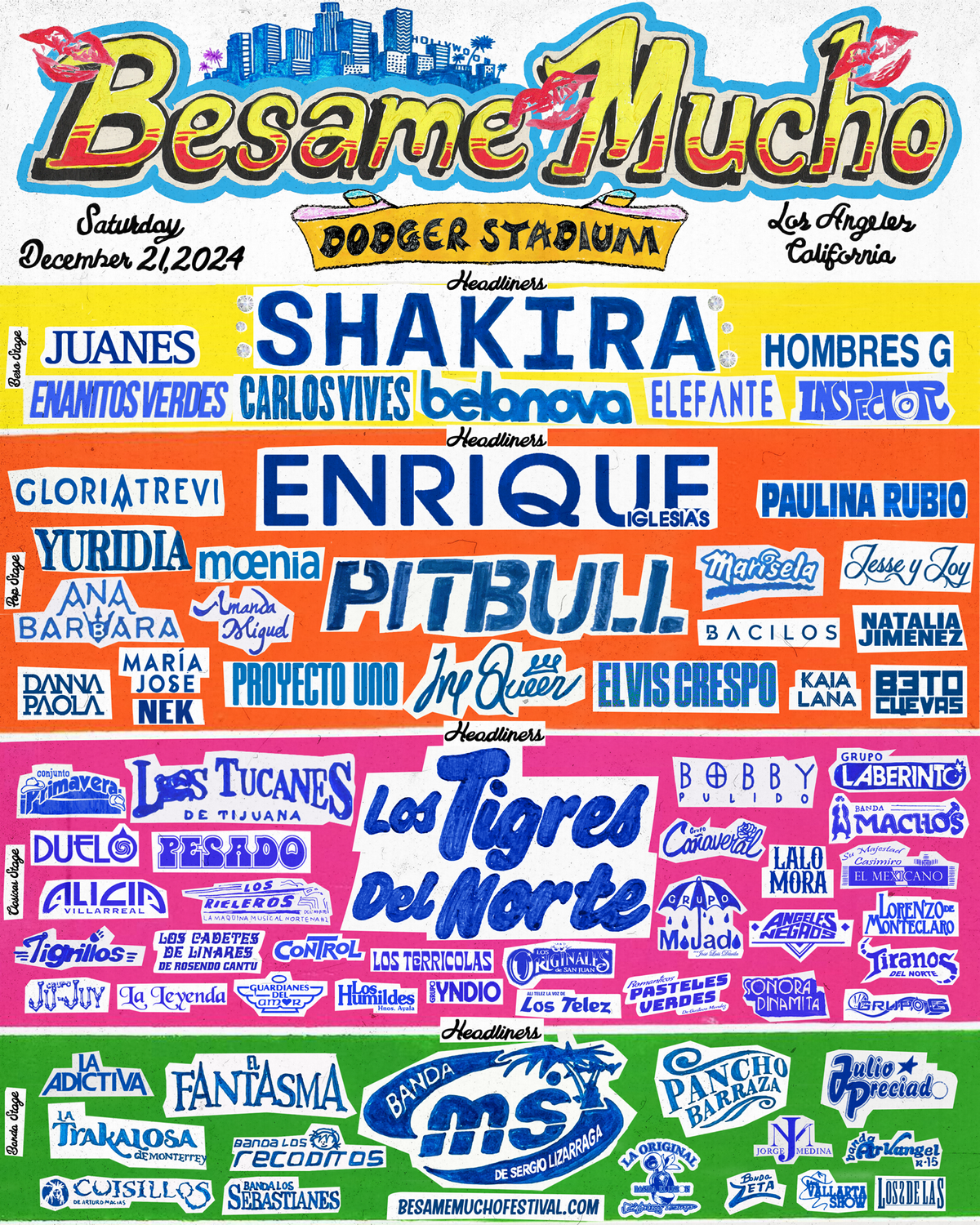 Besame Mucho 2024 Lineup: Shakira, Los Tigres del Norte, Enrique Iglesias, Banda MS, Pitbull, Carlos Vives, Hombres G, Belanova, Gloria Trevi, Juanes and many more