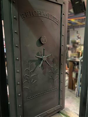 Custom Steampunk Vault Door with Corn Cut Out and custom text.