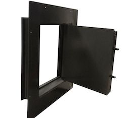 Side view of an open escaped hatch for a vault room.