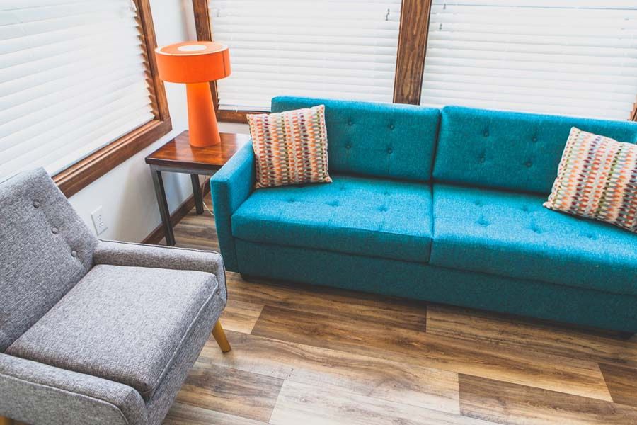 Funky Turquoise Sofa in Tiny House