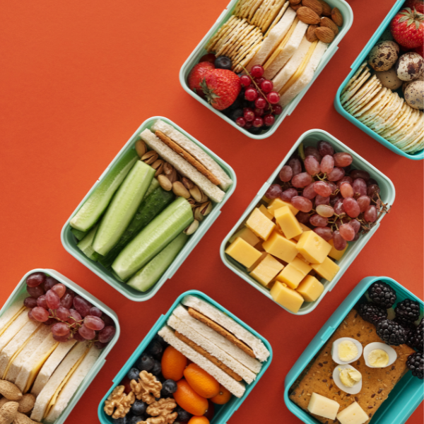 lunch box lunches with fruit veggies and cheese