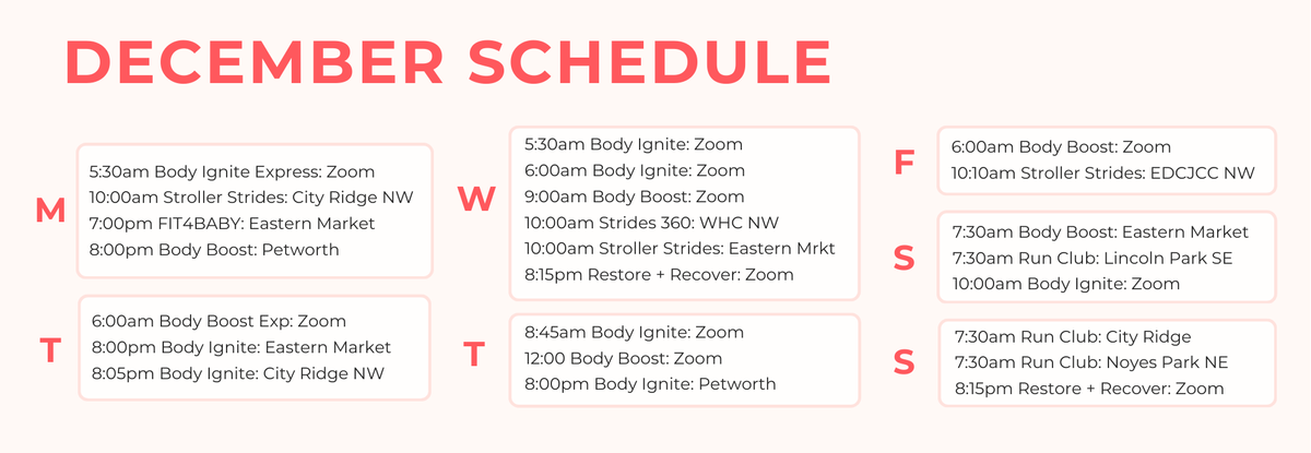 prenatal fitness and postnatal fitness class schedule