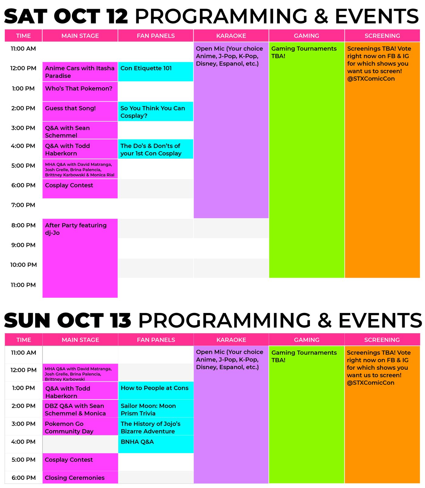 Schedule - #AnimeFiesta | October 12 & 13