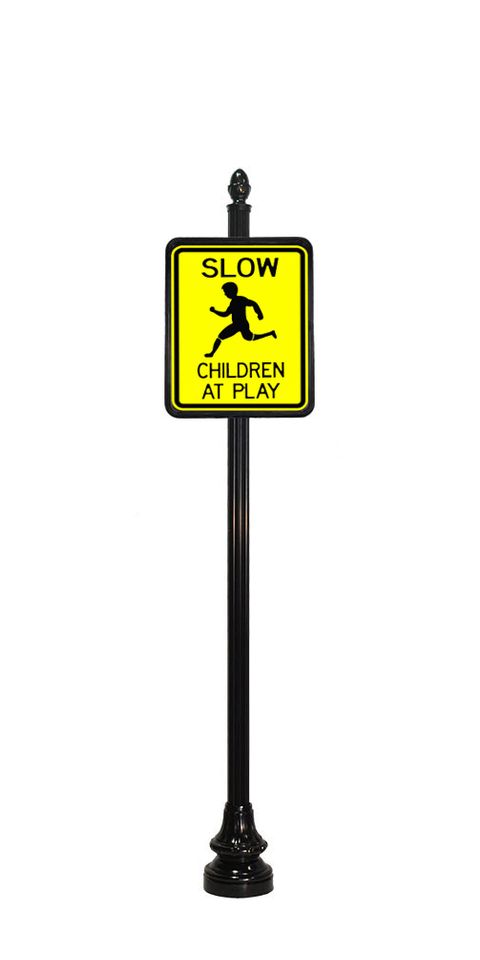 children at play sign with acorn finial