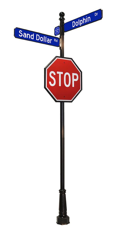 DECORATIVE STREET SIGN POLE EXAMPLE - 3B stop sign with ball finial