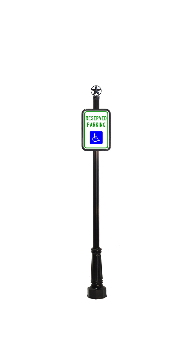 Decorative Parking Sign Example - 3D3 handicap sign with star finial