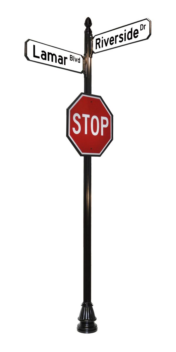 Decorative Sign Post Example - 4G 4 inch wide sign pole stop sign