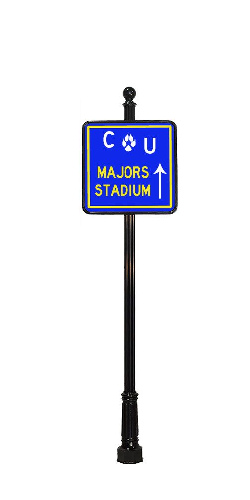 stadium way finding sign with ball finial