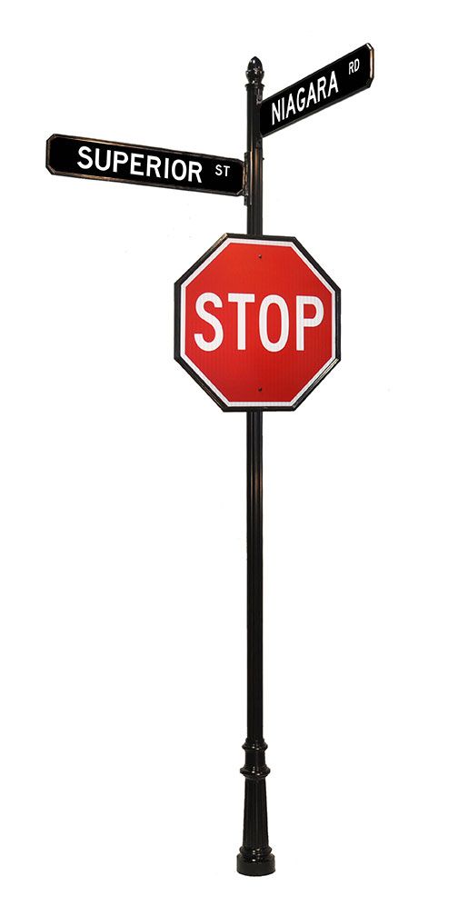 DECORATIVE STREET SIGN POLE EXAMPLE - 3C stop sign acorn finial and street signs