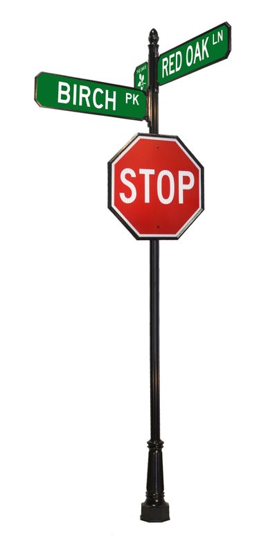 stop sign with street sign components
