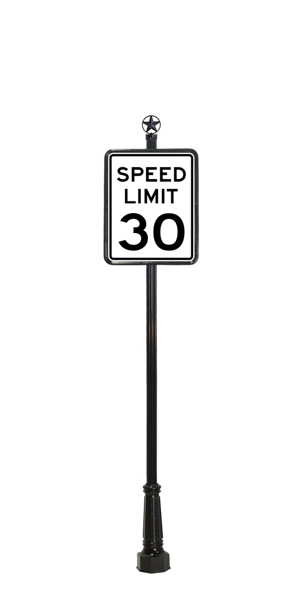 Decorative Traffic Sign Example - 3D2 speed limit sign with star finial