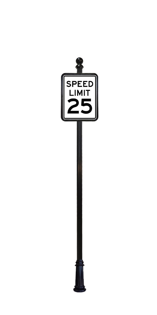 Decorative Street Sign Post Example - 3E2 Ball finial on 25 MPH speed limit sign