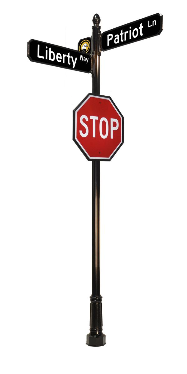 Decorative Neighborhood Street Sign Example - 4A acorn finial on decorative stop and street sign