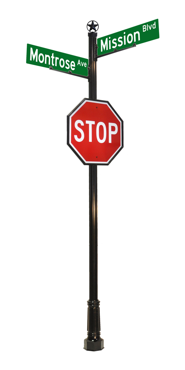 Decorative Street Sign Example - 4E 4 by 14 inch street with star finial