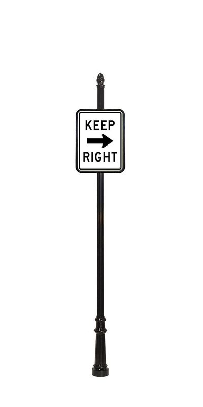 keep right directional sign with acorn finial