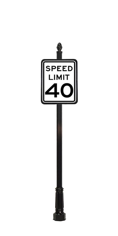 40 mph speed limit sign with acorn finial