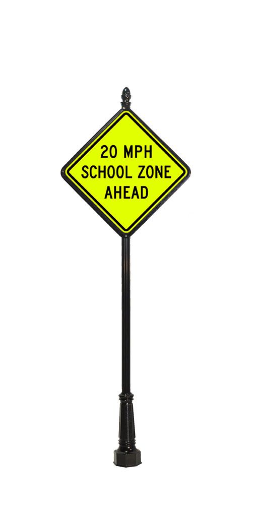 school zone traffic sign with acorn finial