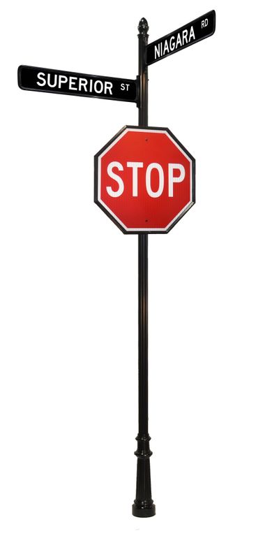 Stop sign acorn finial with street signs