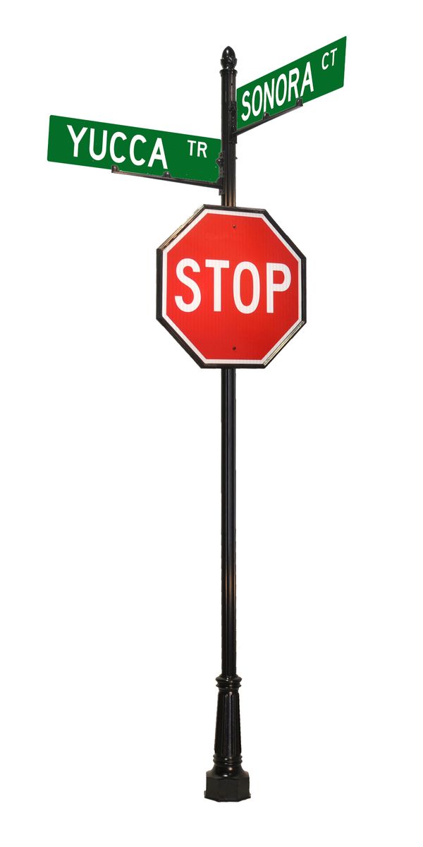 DECORATIVE STOP SIGN EXAMPLE 3G street and stop sign with acorn finial