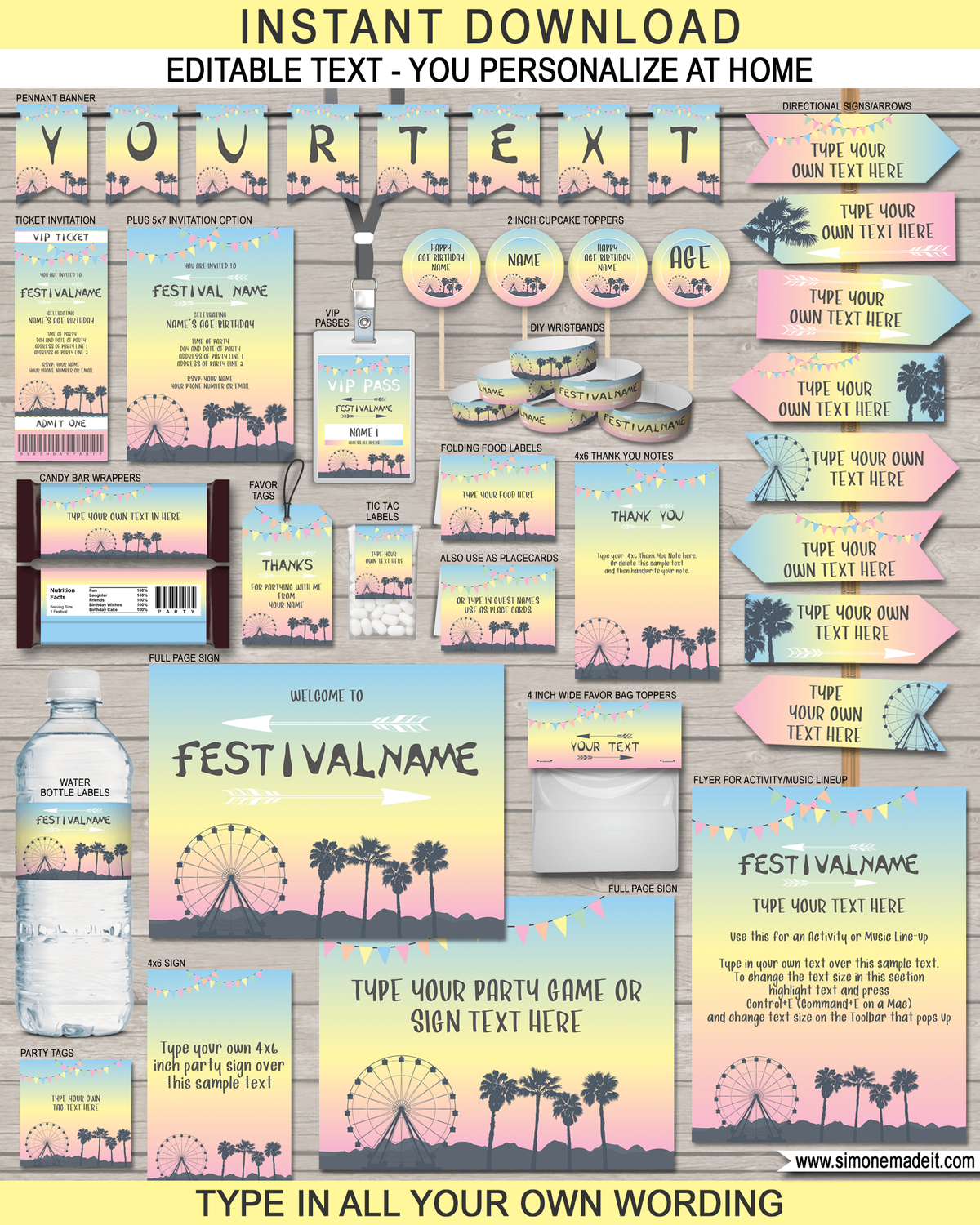 Coachella-Themed-Party-Printables-Invitations-Decorations-editable-templates.png