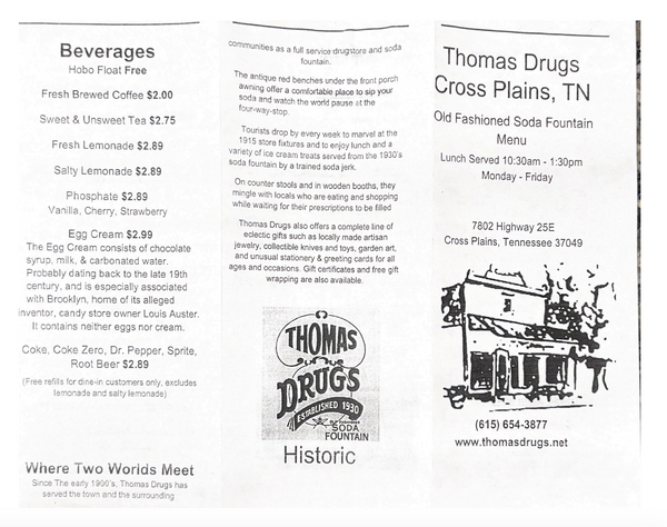 Thomas Drugs Menu 