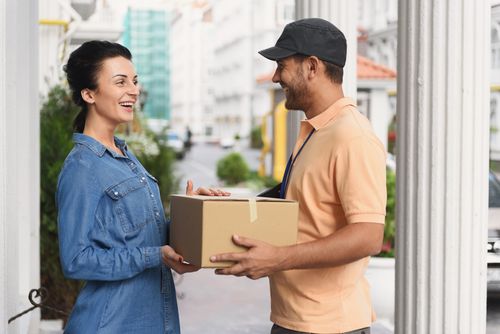 A person delivers a package to someone