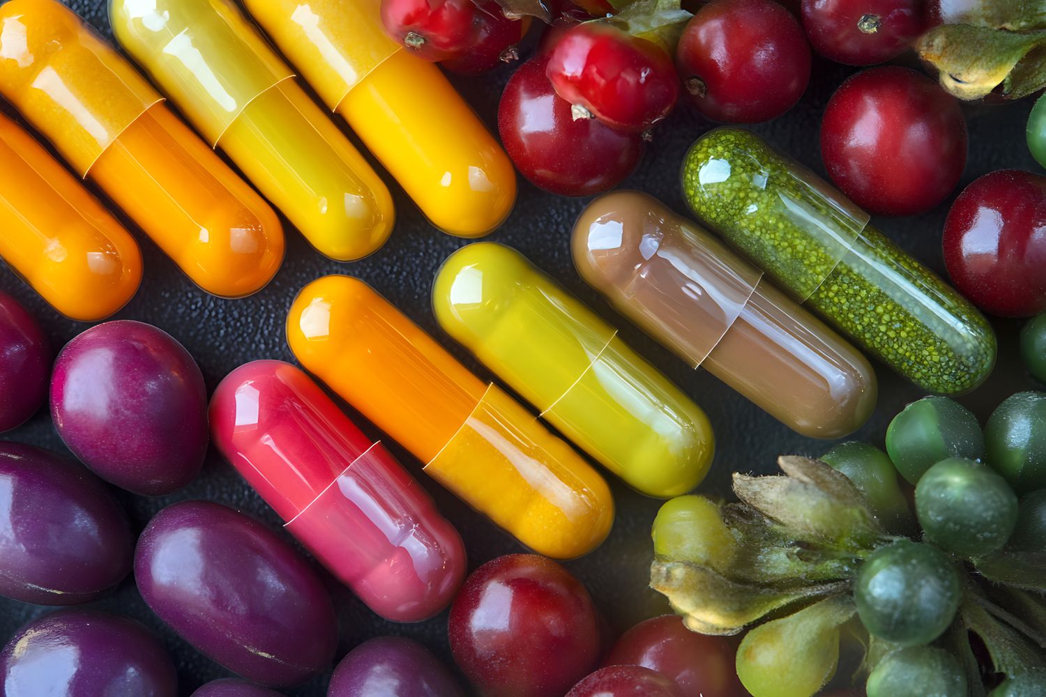 Image of vitamins, fruits, vegtables Vitamins & Supplements