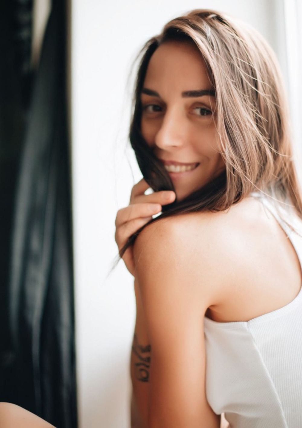 A woman looking behind