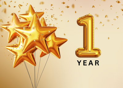 Golden Illustrated 1 Year Celebration Greeting Card.png