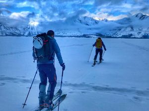 Skiing across Jackson Lake