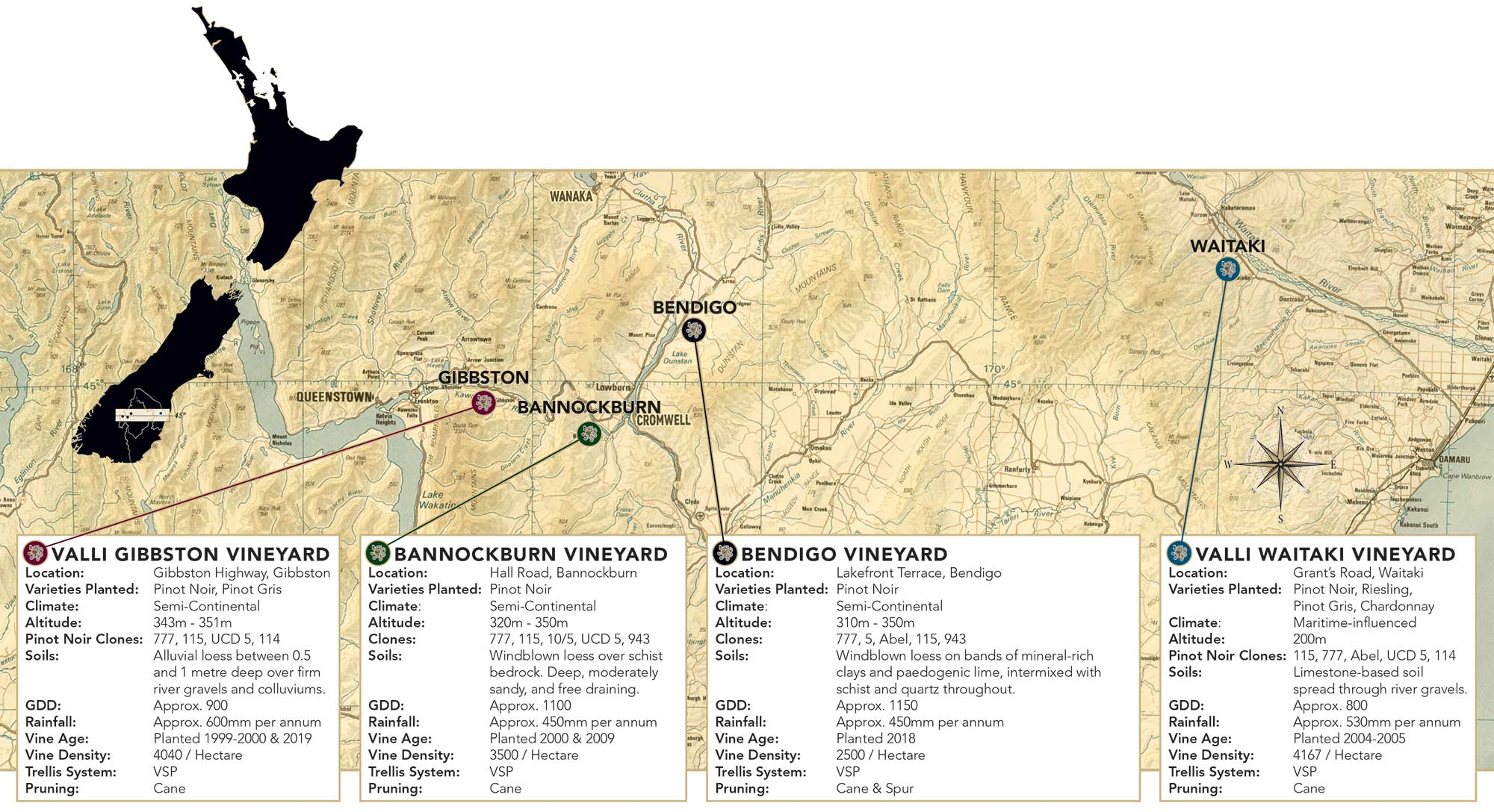 VALLI Wine Central Otago and Waitaki Valley Map