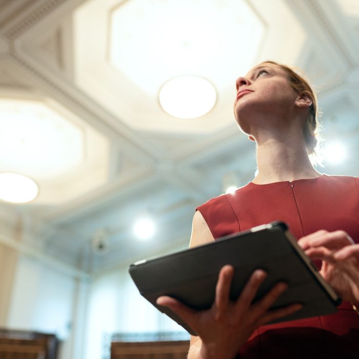 Female employee holding a tablet