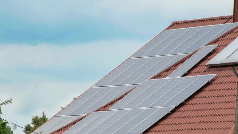 Solar panels on a red roof