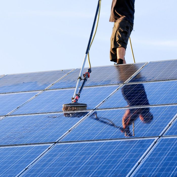a professional cleaning solar panels