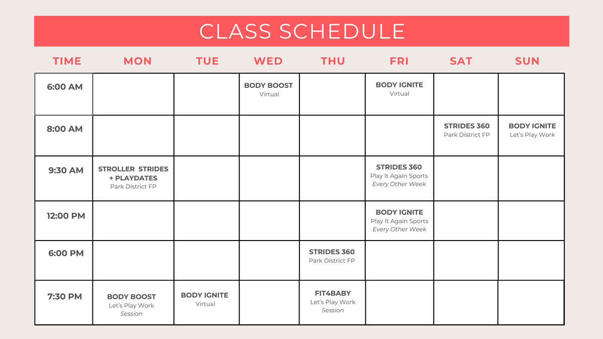 Fitness Class for Moms Schedule - FIT4MOM Oak Park River Forest