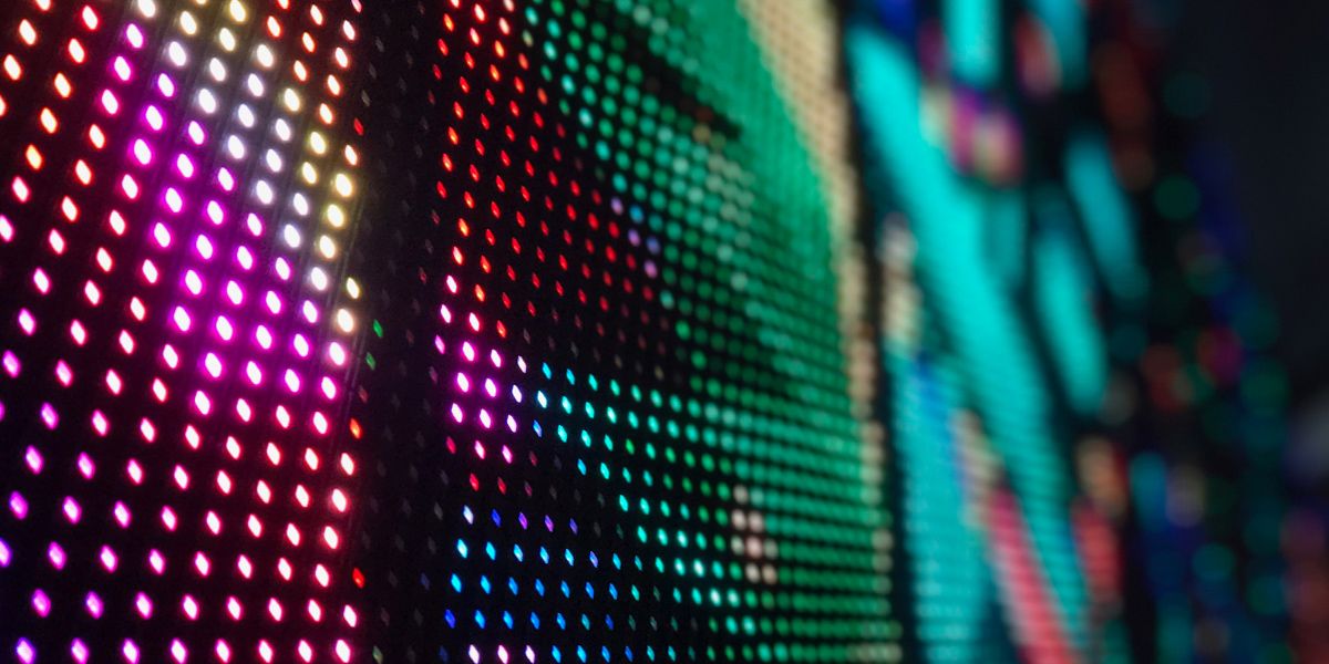 Close up of a colorful LED wall display